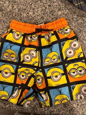Kids' Cartoon Minion Swim Trunks - Yellow, Orange, Blue